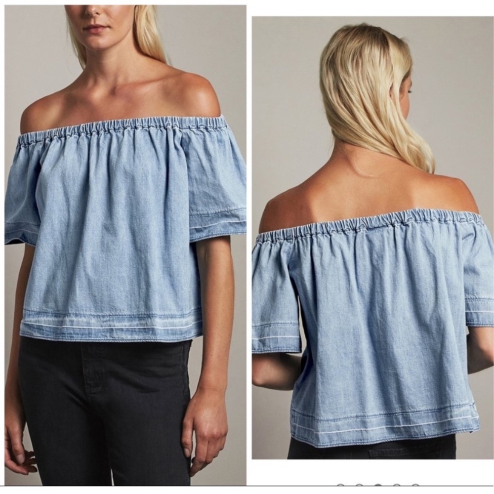 $158 NWOT Adriano Goldschmied AG Medium Sylvia Off the Shoulder Chambray Top